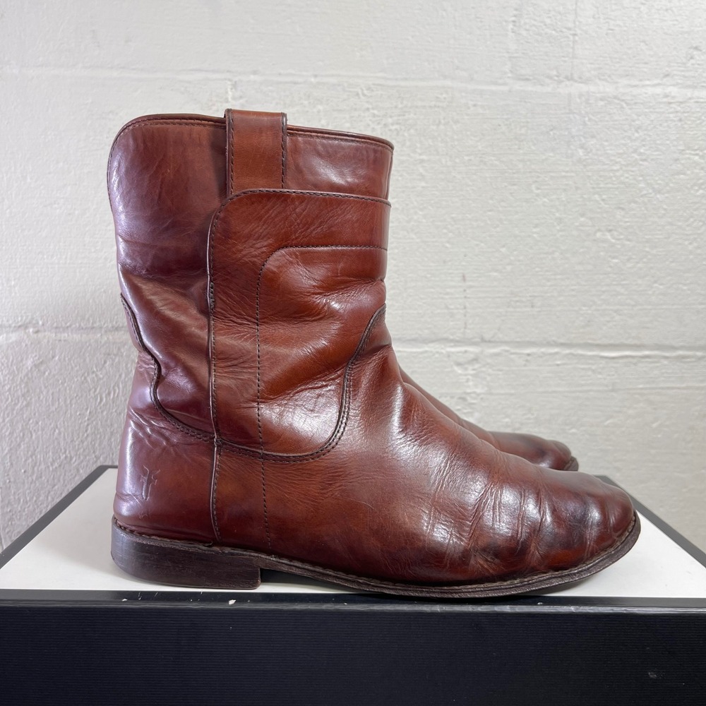 FRYE Paige 76958 Short Brown Leather Riding Boots Pull On Women's Size 7.5 B